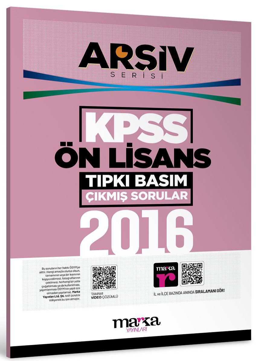 2016 ÖnLisans Genel Yetenek Genel Kültür Tıpkı Basım Çıkmış Sorular Tamamı Video Çözümlü Marka Yayınları