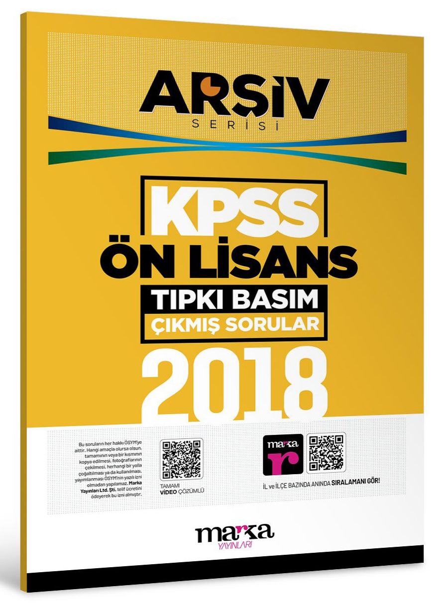 2018 ÖnLisans Genel Yetenek Genel Kültür Tıpkı Basım Çıkmış Sorular Tamamı Video Çözümlü Marka Yayınları